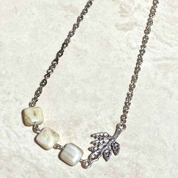 2/$20, Yellow Calcite Leaf Branch Necklace, Genuine Gemstone Stainless Chain - Picture 11 of 14